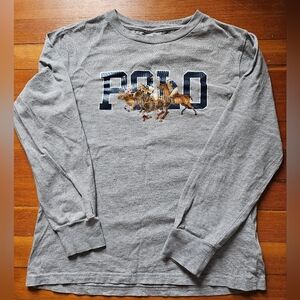 Gray Long Sleeve Polo Graphic Tee